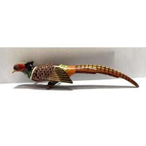 Takahashi Pheasant Bird Pin Brooch Carved Japanese 4.25" L Excellent Condition